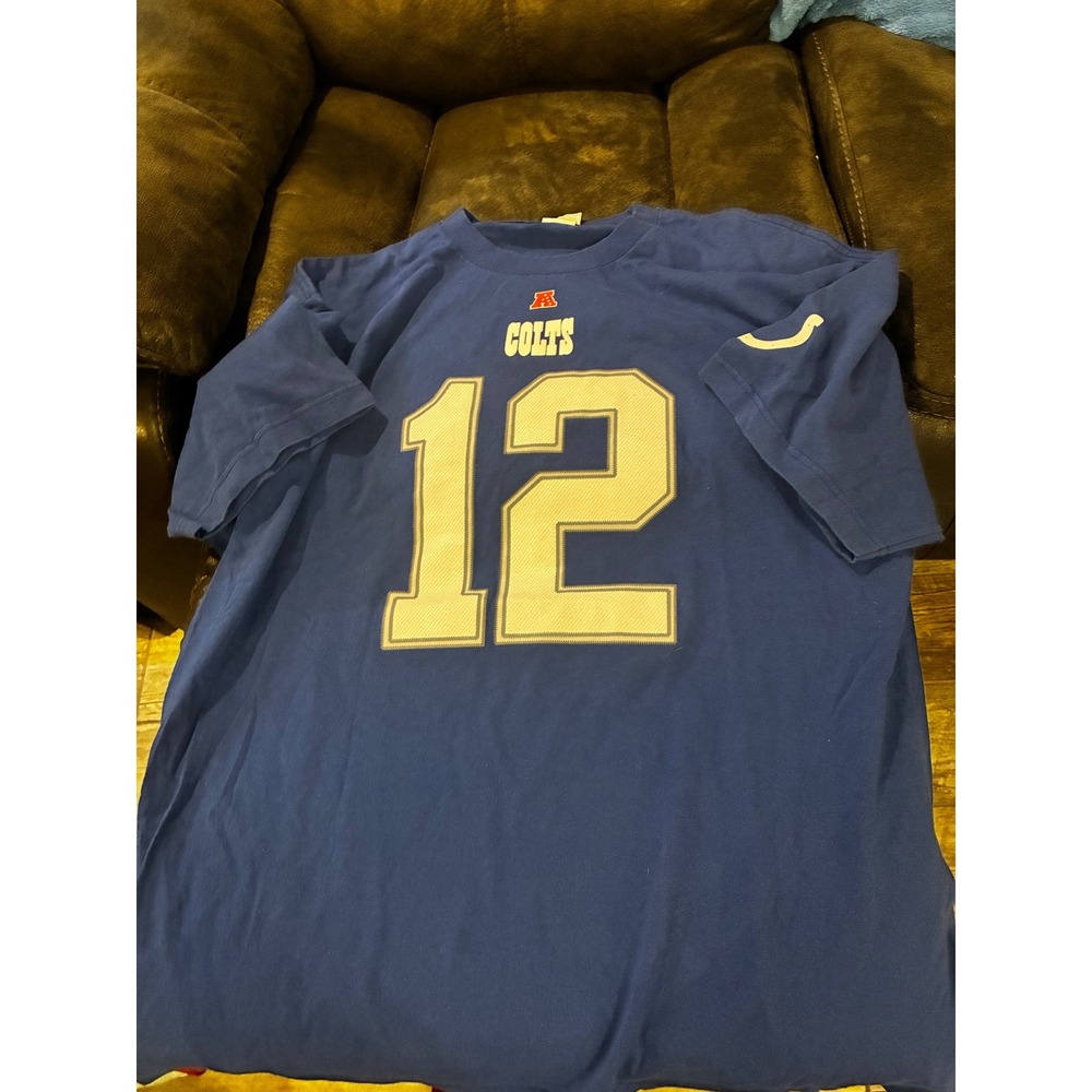 NFL Team Apparel Indianapolis Colts Andrew Luck 12 Blue T-Shirt Mens Size 2XL
